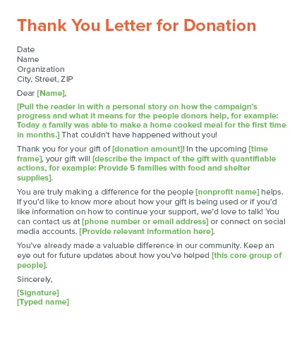 Thank You Donation Letter Template