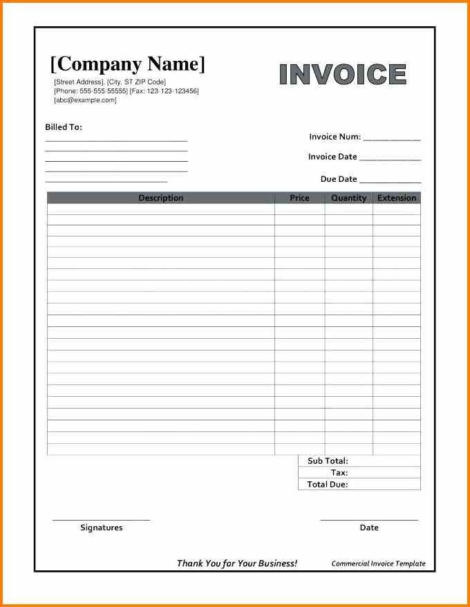 Company invoice template printable