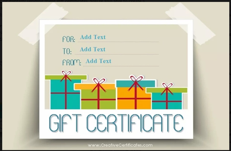Creative Certificates gift certificate