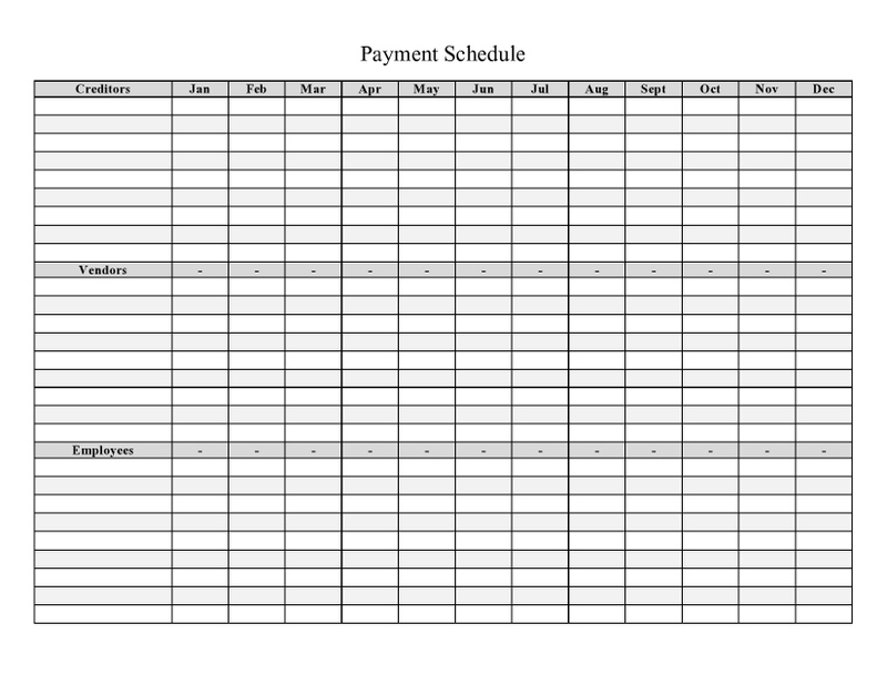 Details Of Payment Schedule Template