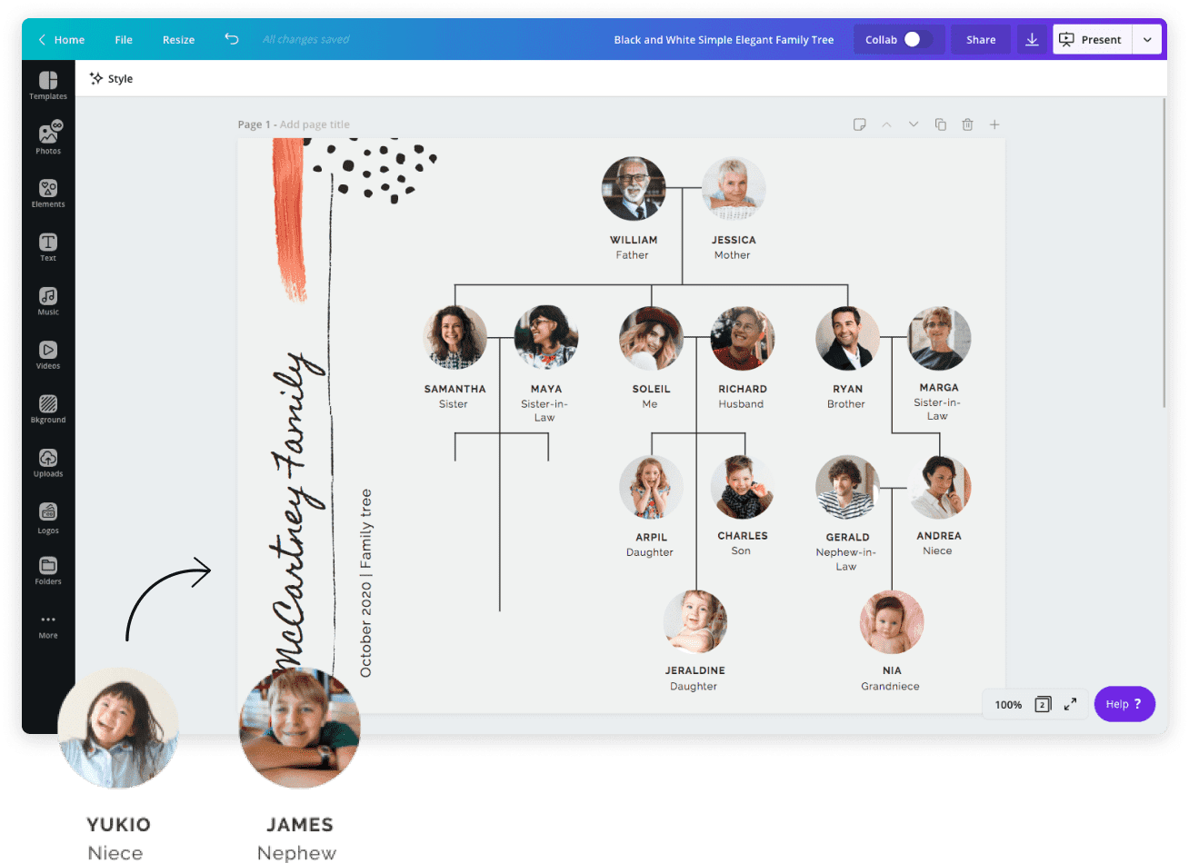 Sample of app on creating a family tree