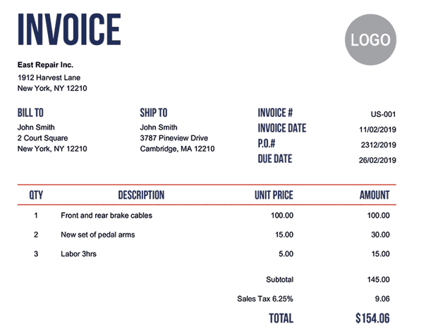 Sample invoice with purchase order number
