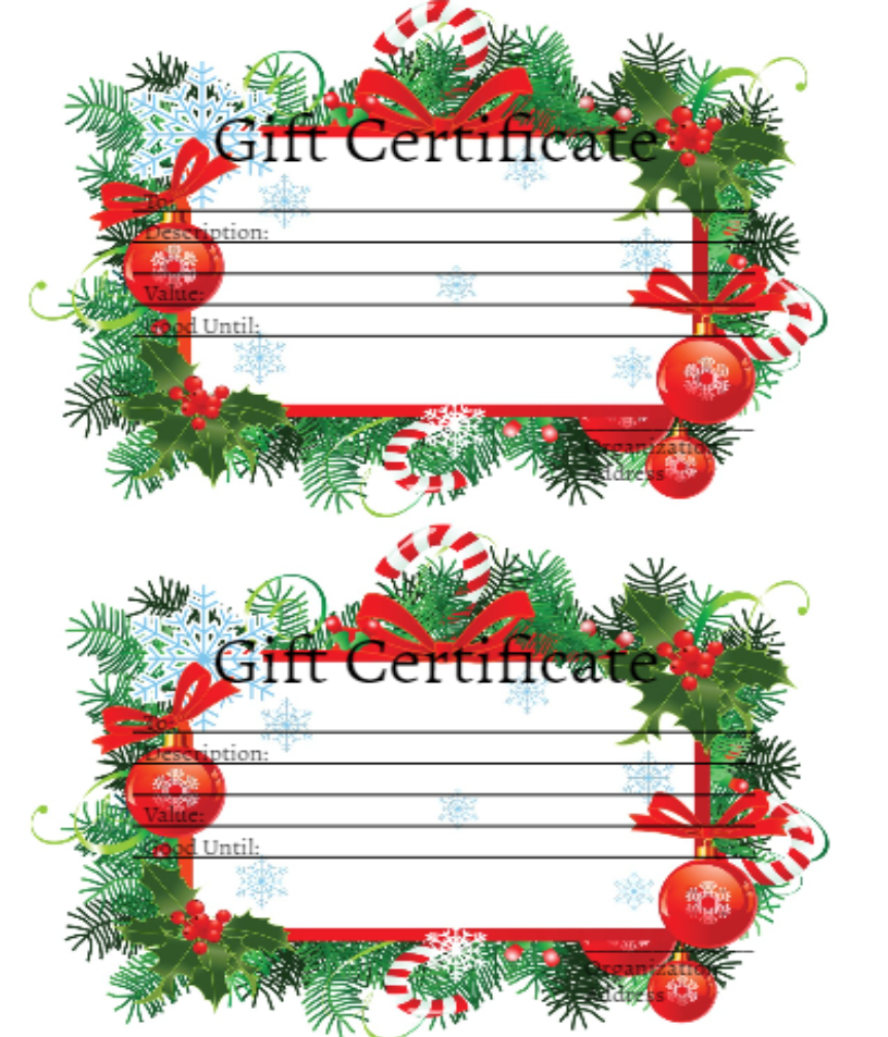 Two samples of blank garland and candy canes gift certificate template