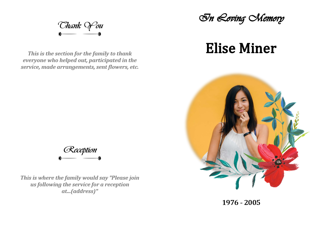 Funeral program template free red flowers