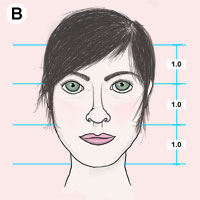 Woman's face forehead hairline eyes to nose measured