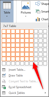 Screenshot of 7x7 table