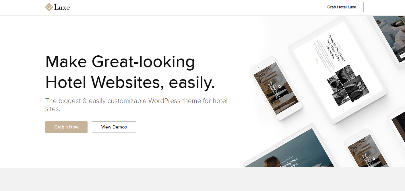 Hotel Luxe Wordpress Template sample Landing page