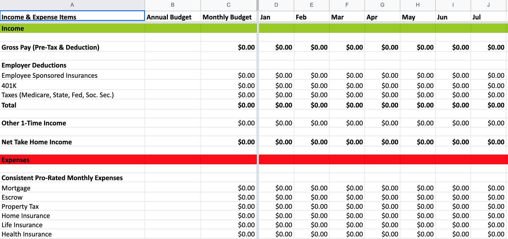 Budget Template Google Sheets Free Download