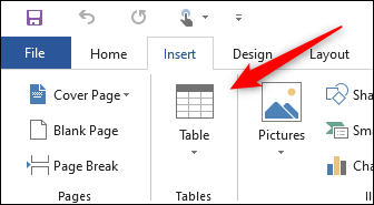 Screenshot of Insert table option in Word