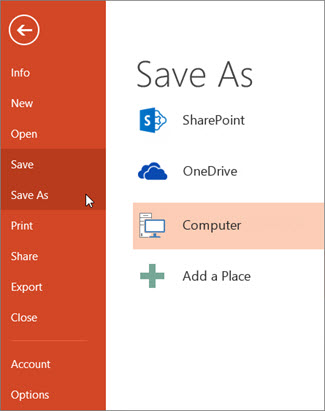 Save button location to save powerpoint presentation