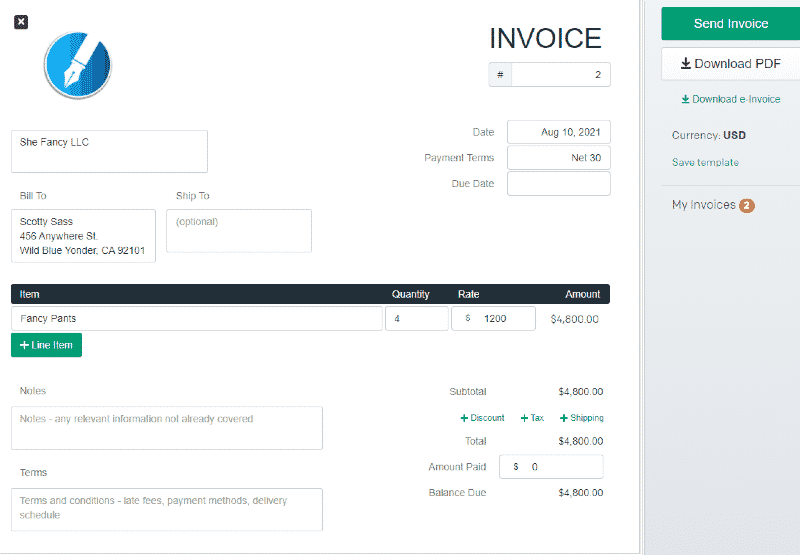 Sample electronic invoice by Invoice Generator