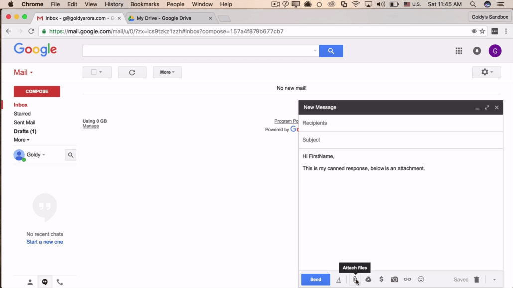 How to put attachments in Gmail template