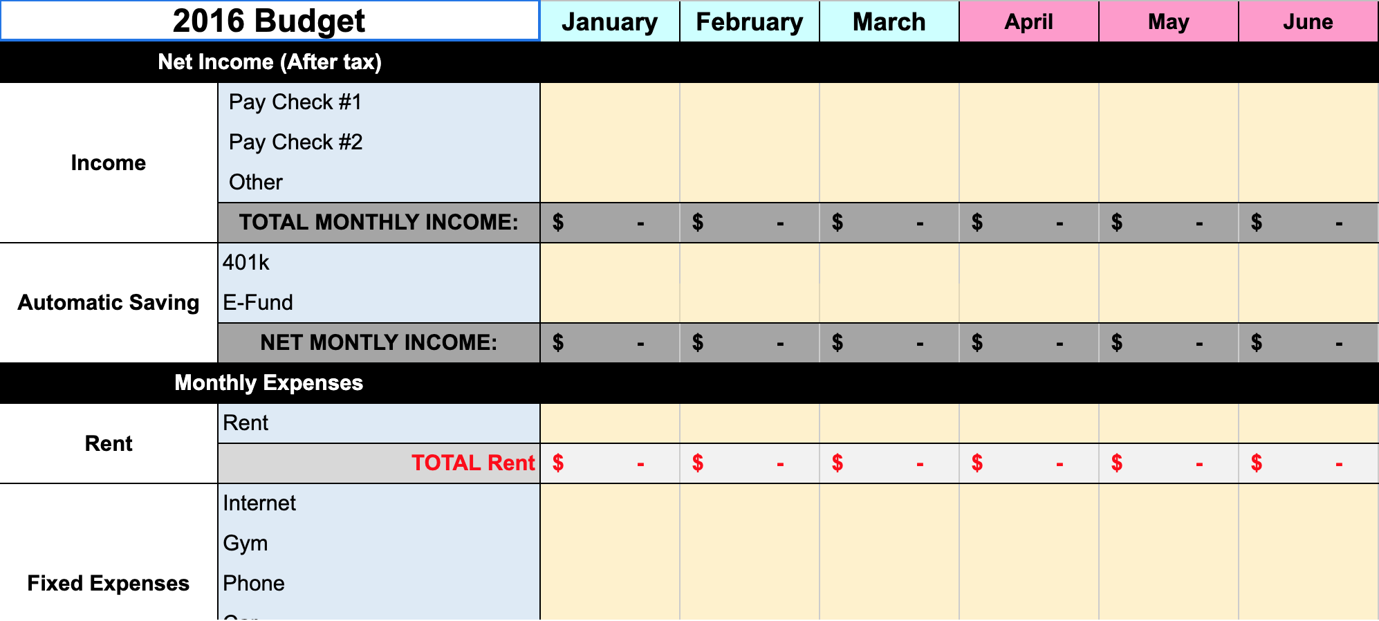 Free monthly budget template reddit