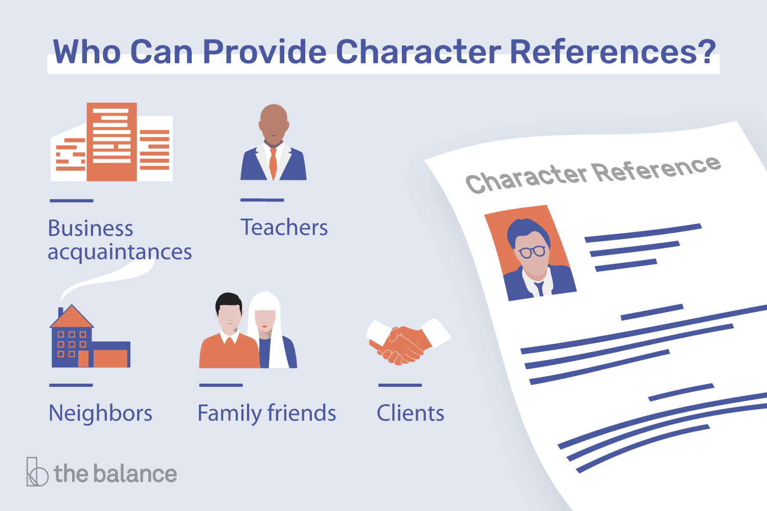 Anyone in your personal network who can speak to your best qualities can serve as a character reference. You may also select someone from your professional network who is familiar with you (other than an employer).