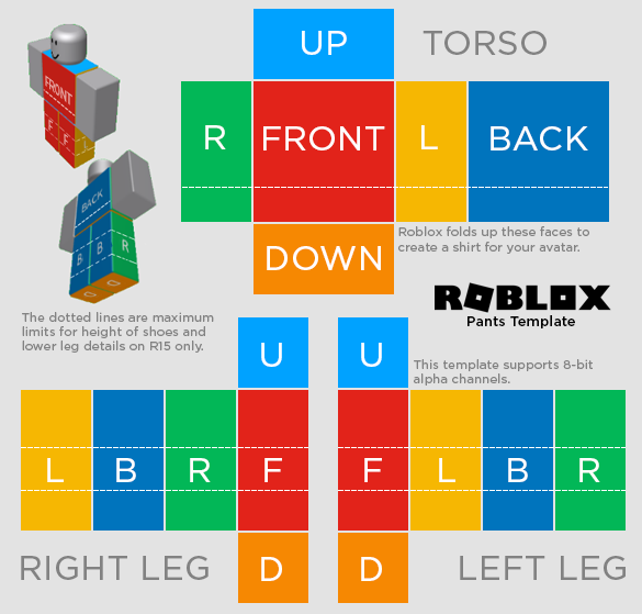Roblox shirt and pants template with directions