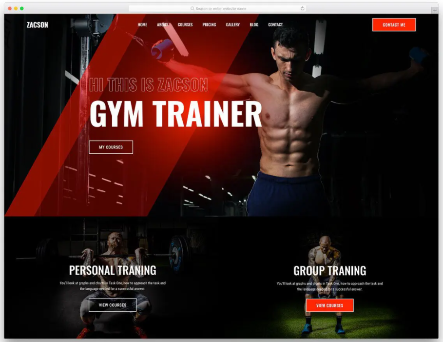 Sample of Fitzone 2 Template used in fitness website in MAC PC
