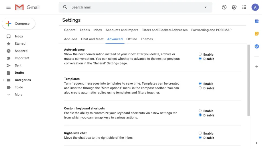 How to enable use of templates in Gmail