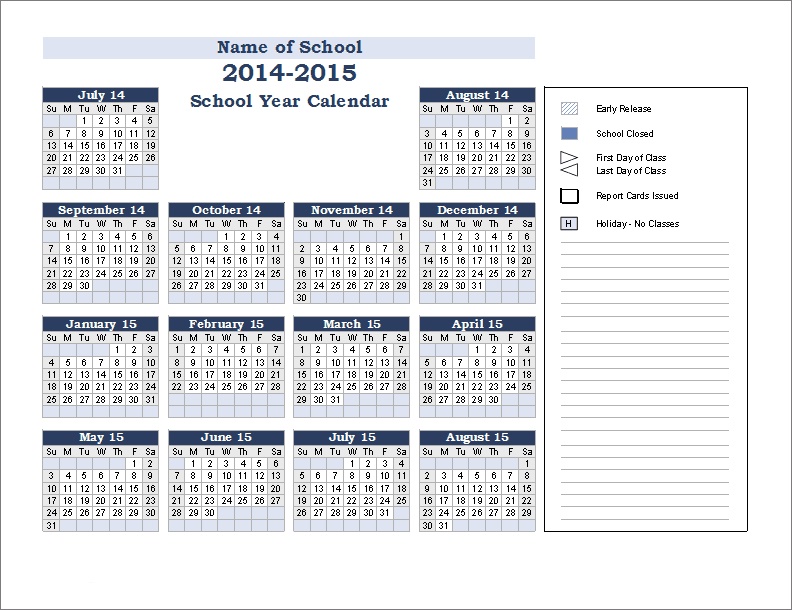 Sample of 14 month school year calendar