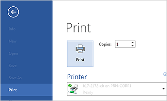 Screenshot of print button in MS Word
