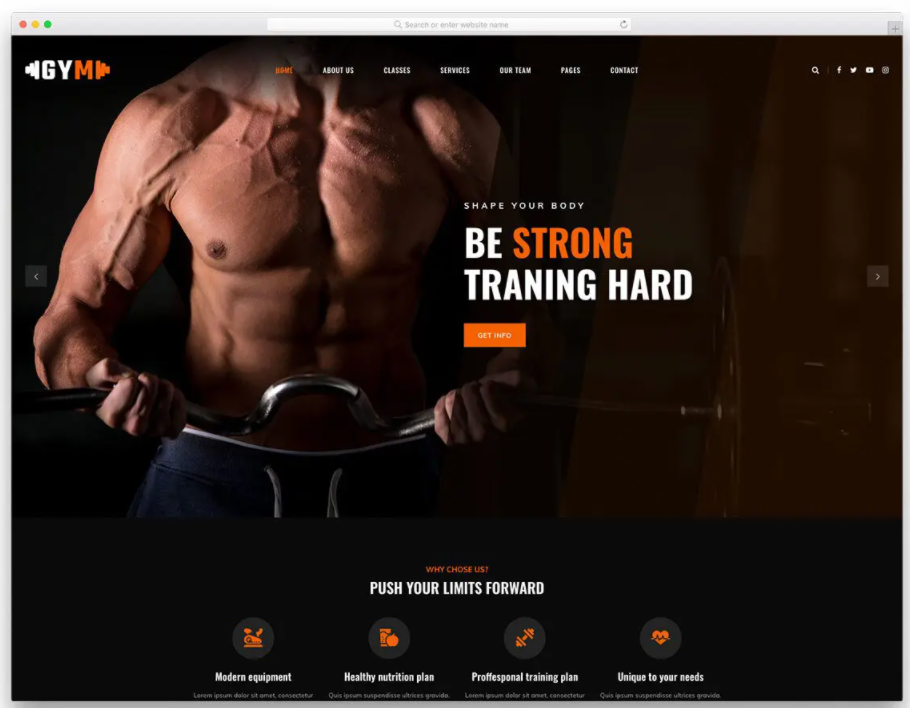 Sample of GymLife Template used in fitness website in MAC PC