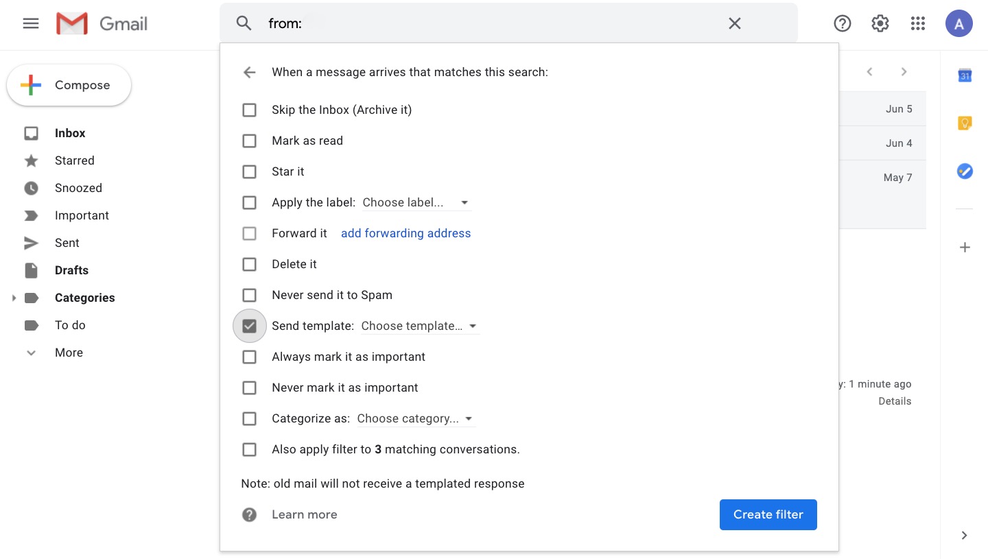 Directions on how to send templates automatically in Gmail