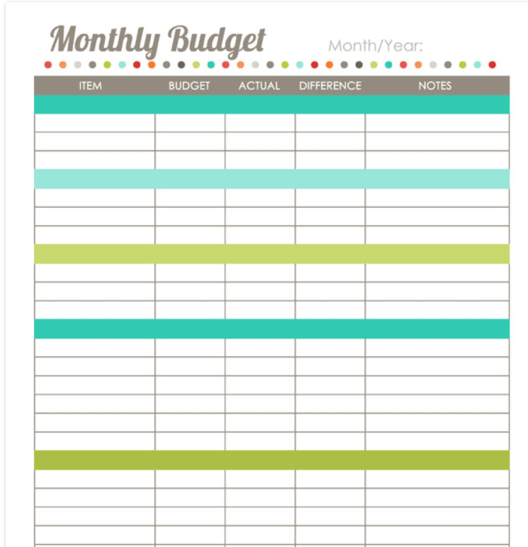 Free monthly budget template printable