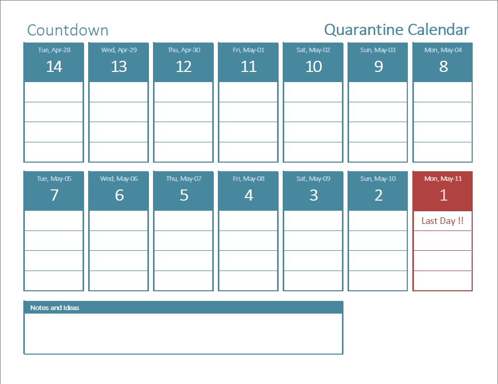 Sample of quarantine countdown calendar