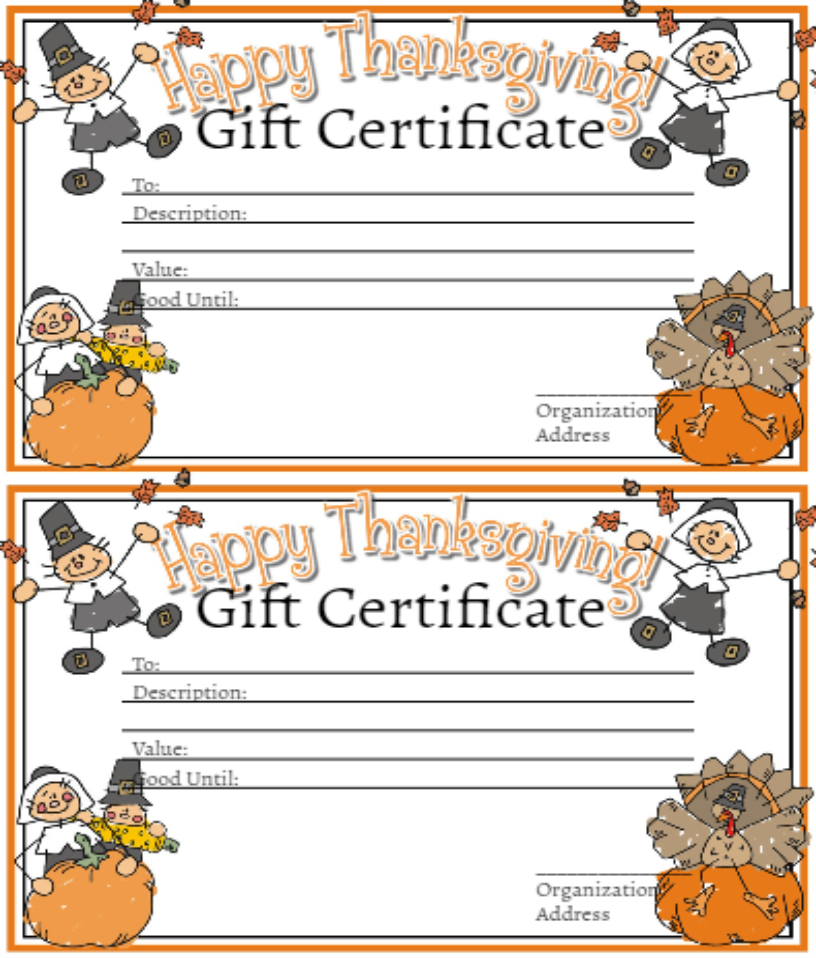 Blank template of pilgrims & happy thanksgiving gift certificate