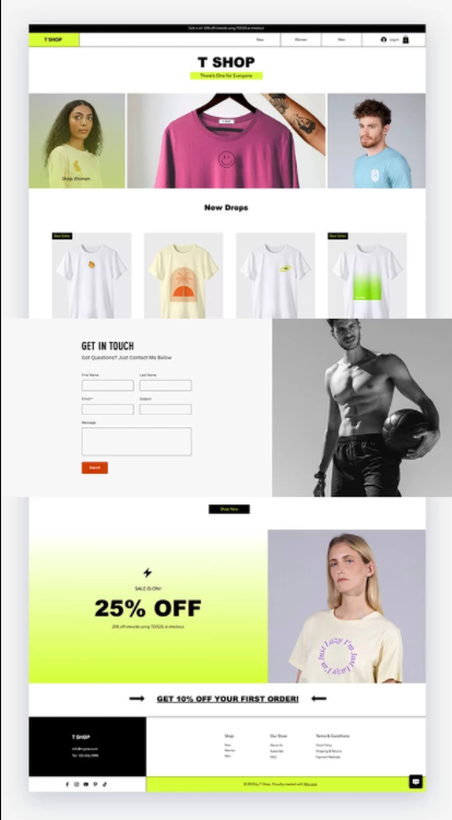 Sample of Wix T-Shirt Store Website Template