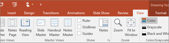 View Tab beside Review in Powerpoint