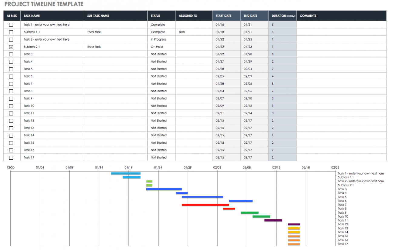 Sample of an Excel Timeline Template
