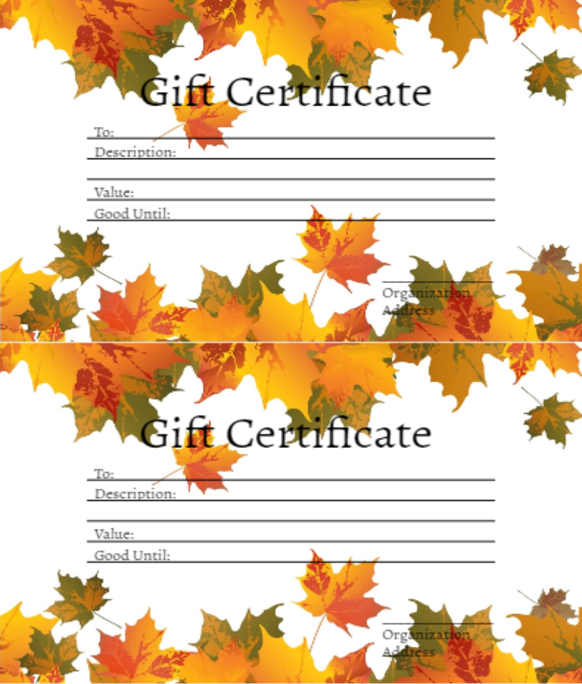 Blank template of fall leaf design gift certificate