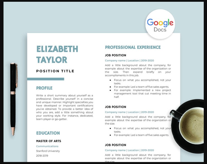 Sample of a Creative Resume Template Google Docs
