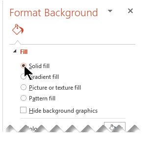 Screenshot of how to Select Solid Fill from the Fill drop-down menu in the Format Background box