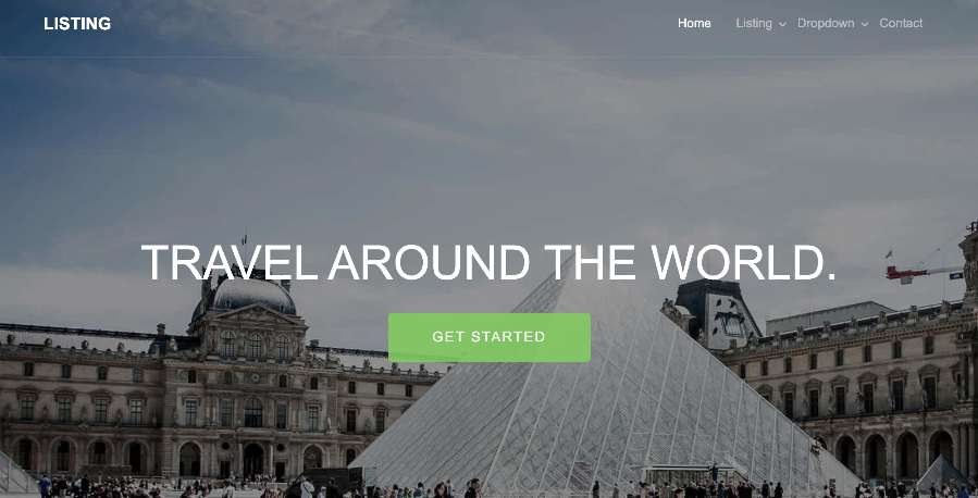 Homepage of website using Listing travel website template