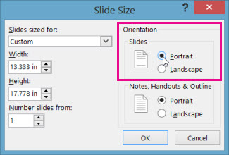 Screenshot of how to select Portrait or Landscape from the Orientation drop-down menu