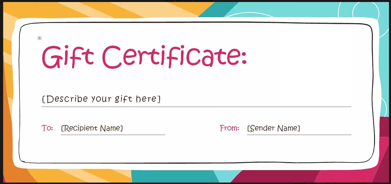 Sample of a Gift Templates gift certificate