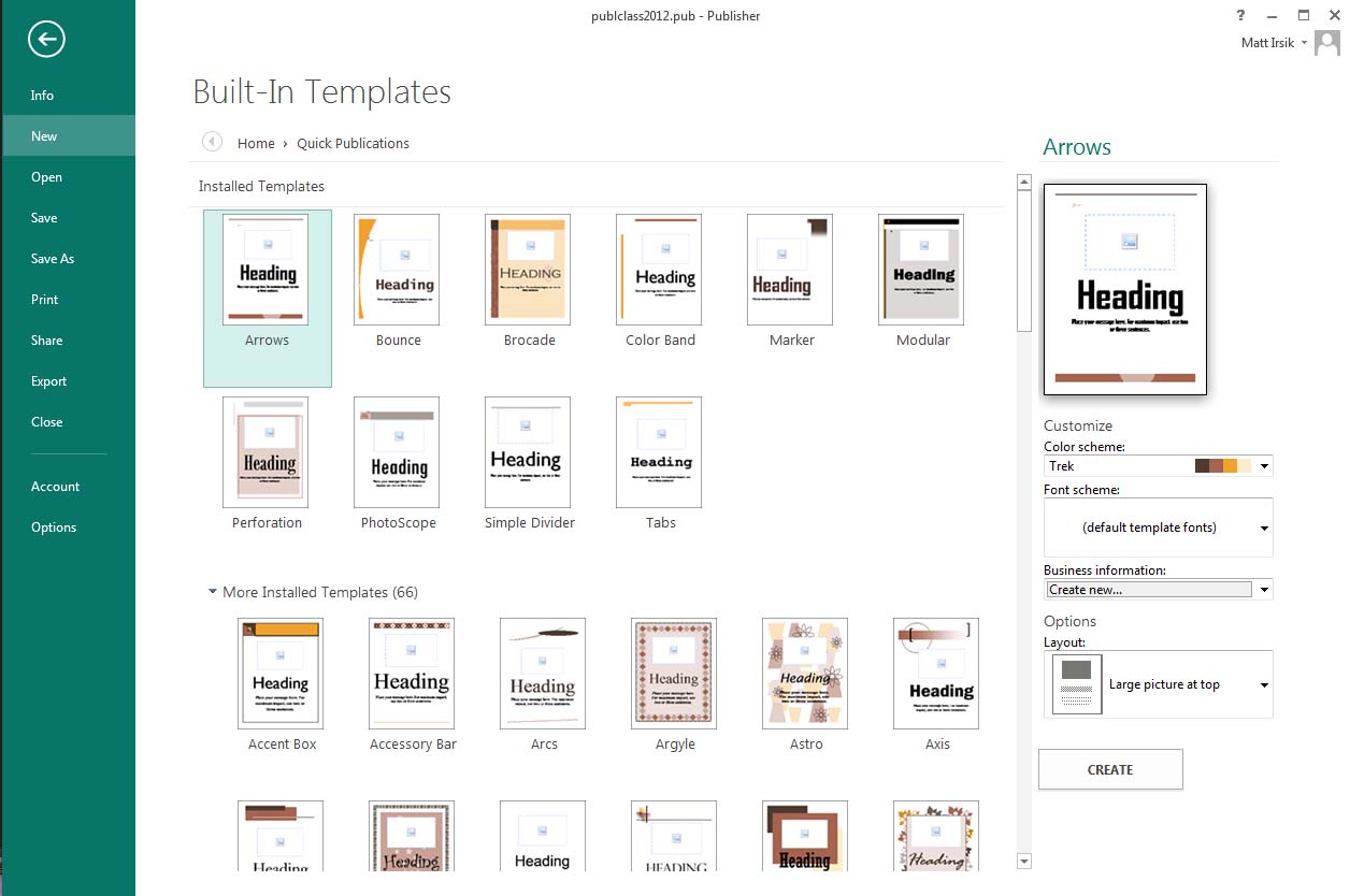 Different samples of MS Publisher templates