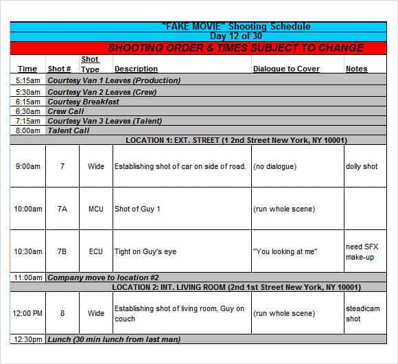 Keep Everything On Schedule Using A Shooting Schedule Template