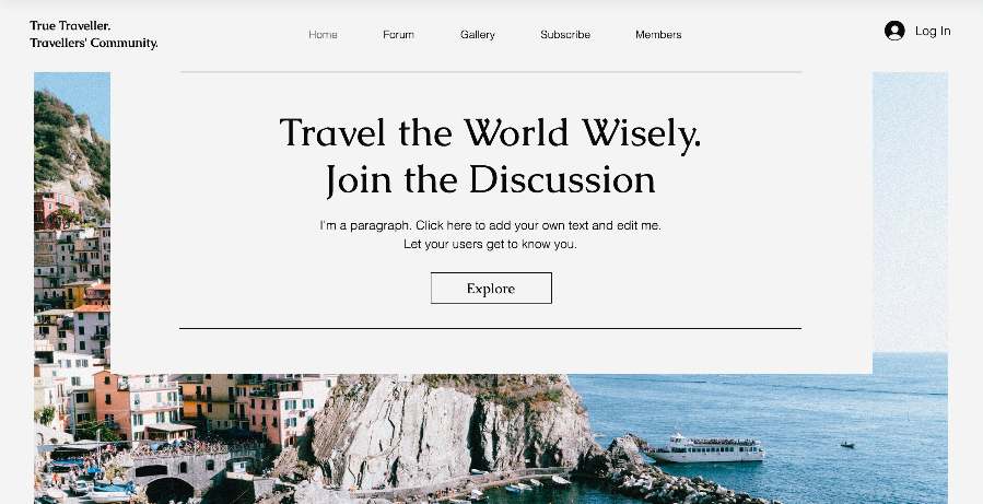 Homepage of a website using Travel Forum travel website template