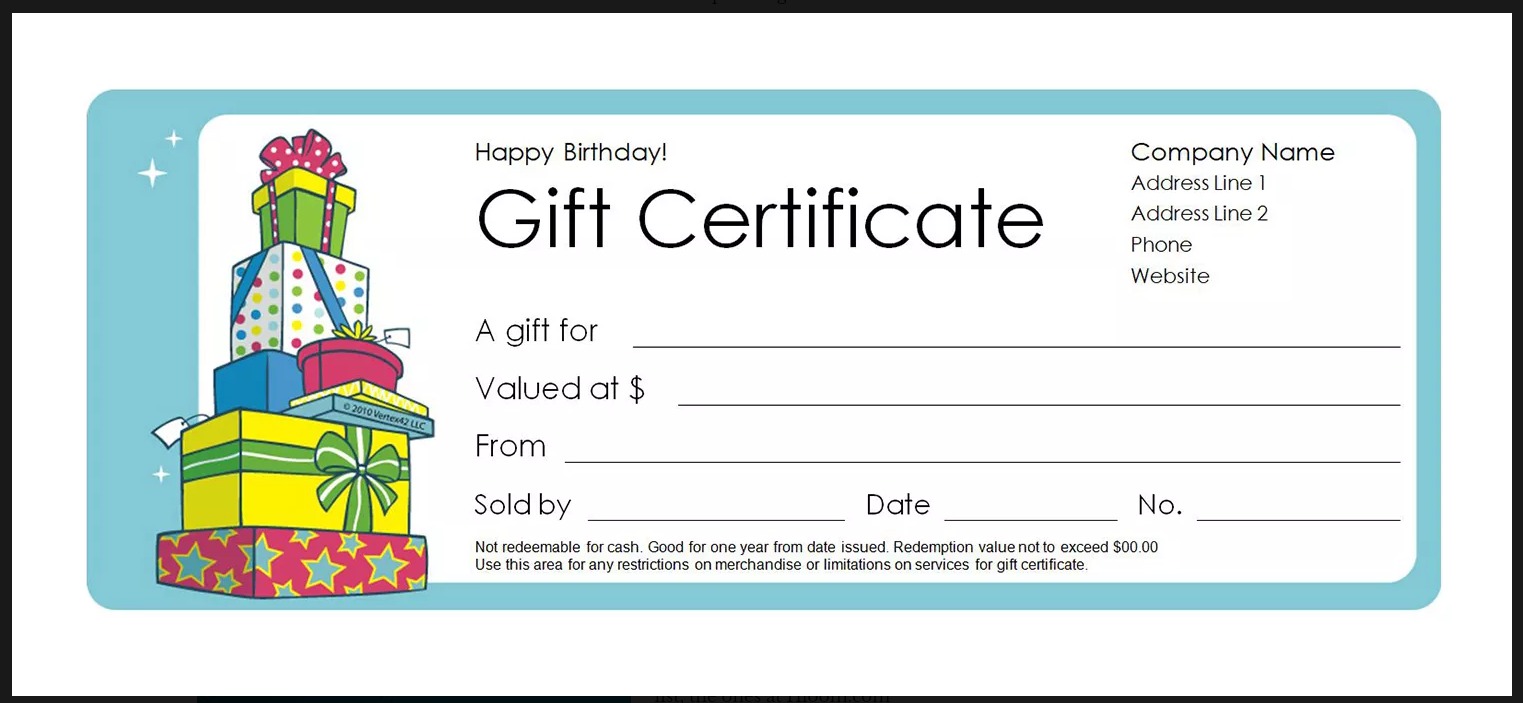 Sample of a Vertex42 gift certificate