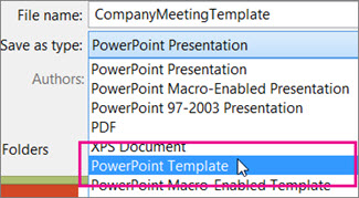 Screenshot of how to save the Powerpoint template