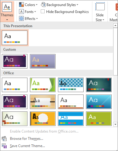 Screenshot of different colorful themes available
