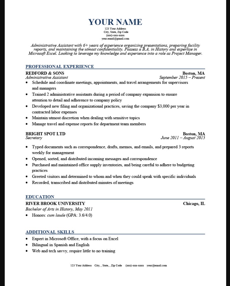 Sample of a Chicago Resume Template Google Docs