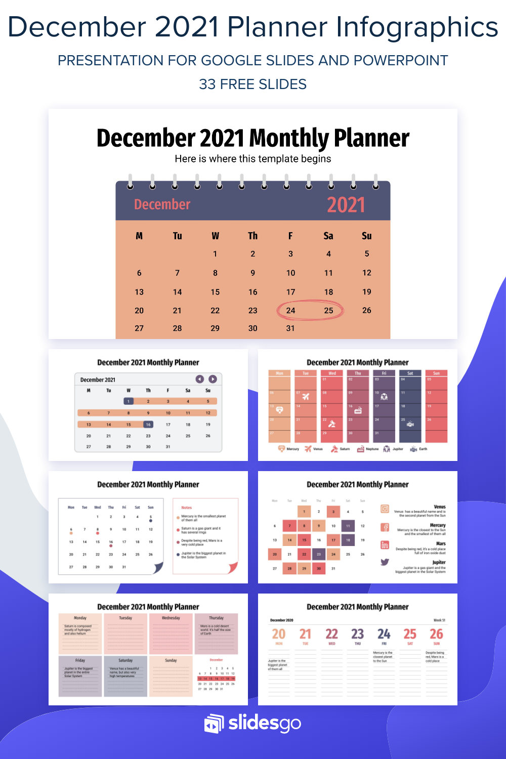 Screenshot of December 2021 Monthly Planner Infographics by slidesgo