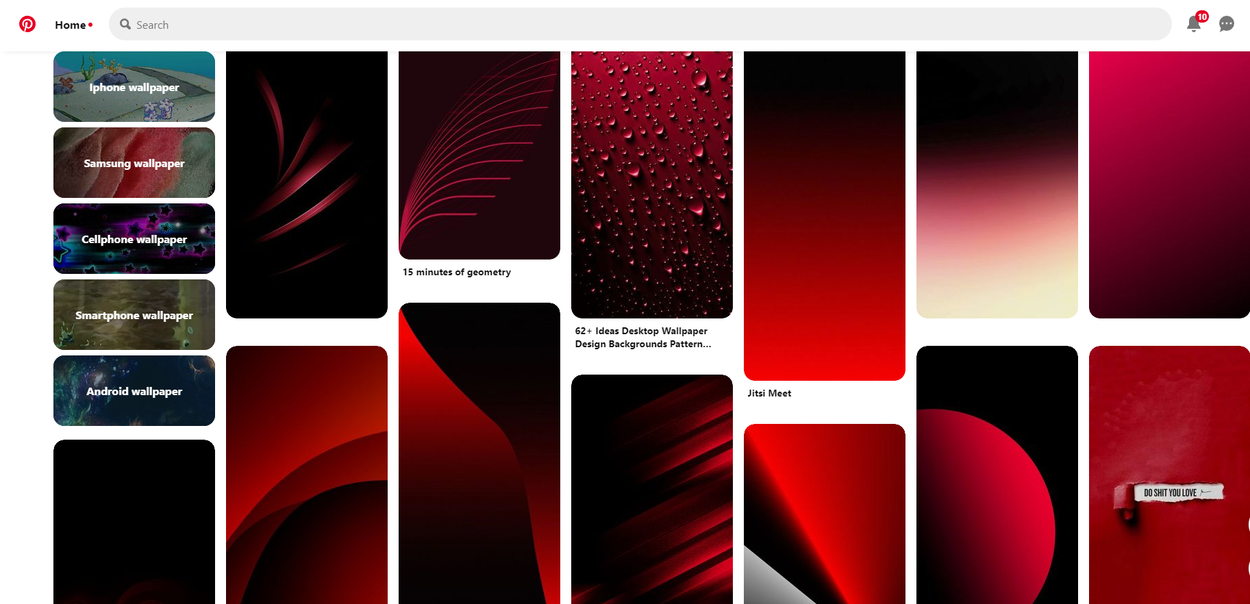 Screenshot of samples of Pinterest red wallpapers