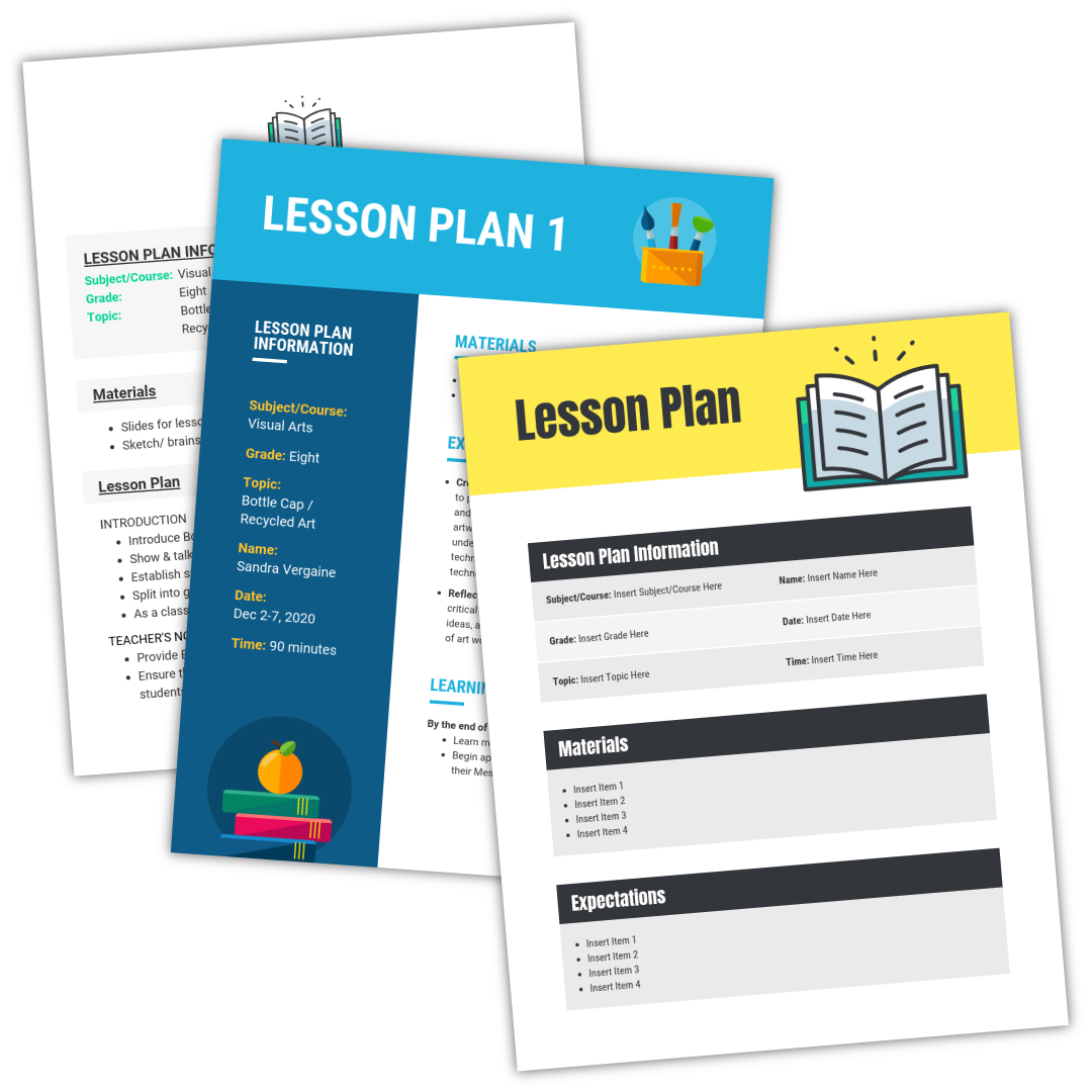 Three different samples of lesson plan with different style