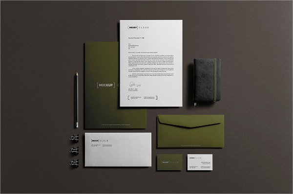 Sample of a moss green-designed Realistic Stationery Mock Up Design