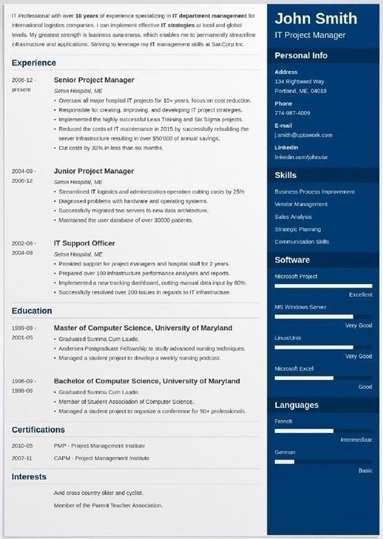 Sample page of enfold resume template
