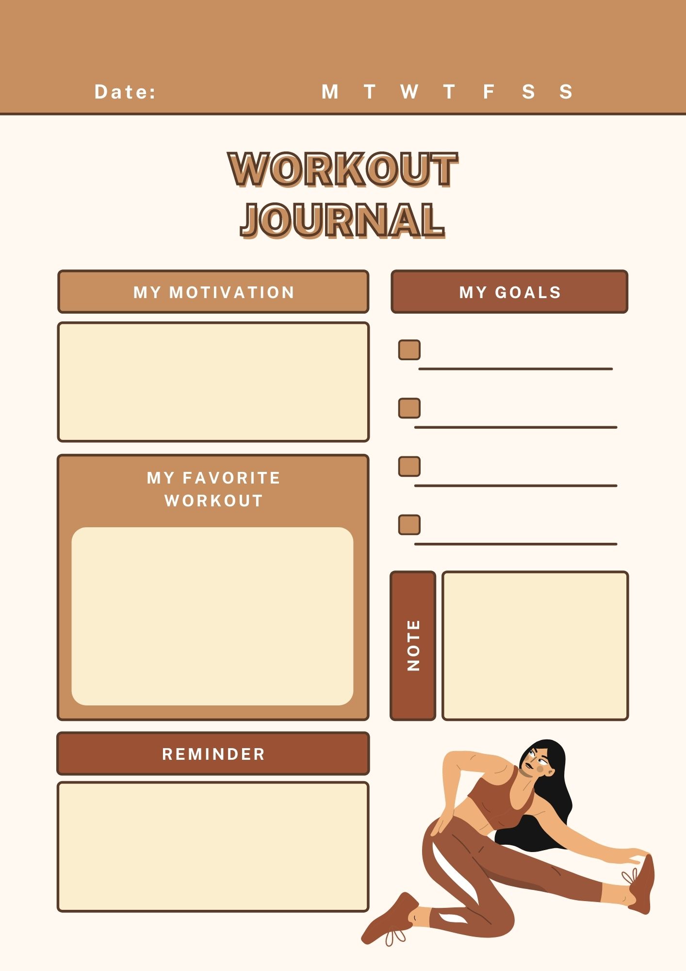 Sample of a Canva Illustration Workout Journal Template available for free download